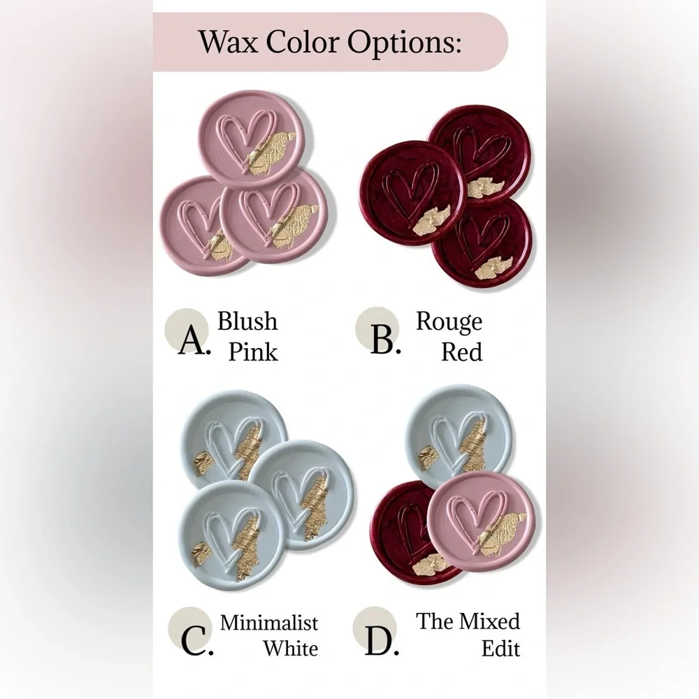 22k Gold Leaf Handmade Heart Wax Seals Wedding Invite Peel & Stick | 10 Pack